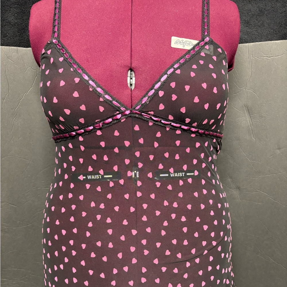 Frederick’s of Hollywood Black with Pink/Purple Hearts Nightie GUC Size L